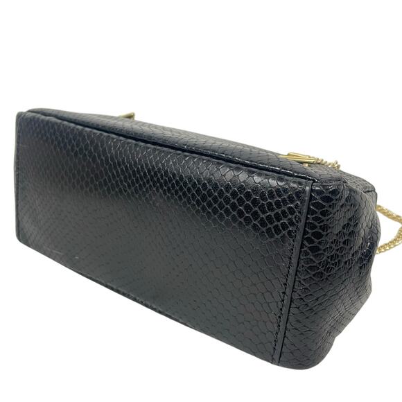 J. Crew Chain Stap Bag Snake Embossed Leather Black Gold Chain - Picture 7 of 14